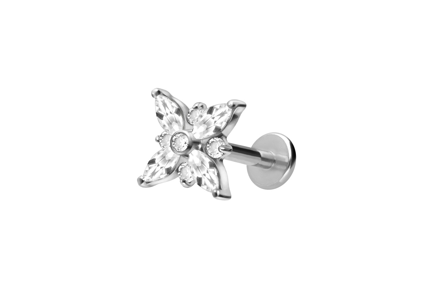 Titan Labret Piercing mit Innengewinde KRISTALLSTERN